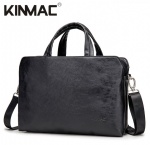 Kinmac Black Leather 360° Protective Laptop Hand Bag Case with Handle and Detachable Shoulder