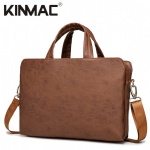 Kinmac Brown Leather 360° Protective Laptop Hand Bag Case with Handle and Detachable Shoulder