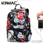 Kinmac Black Rose Waterproof  Laptop Backpack Travel School Business Bag
