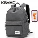 Kinmac Grey Canvas Waterproof  Laptop Backpack Travel School Business Bag